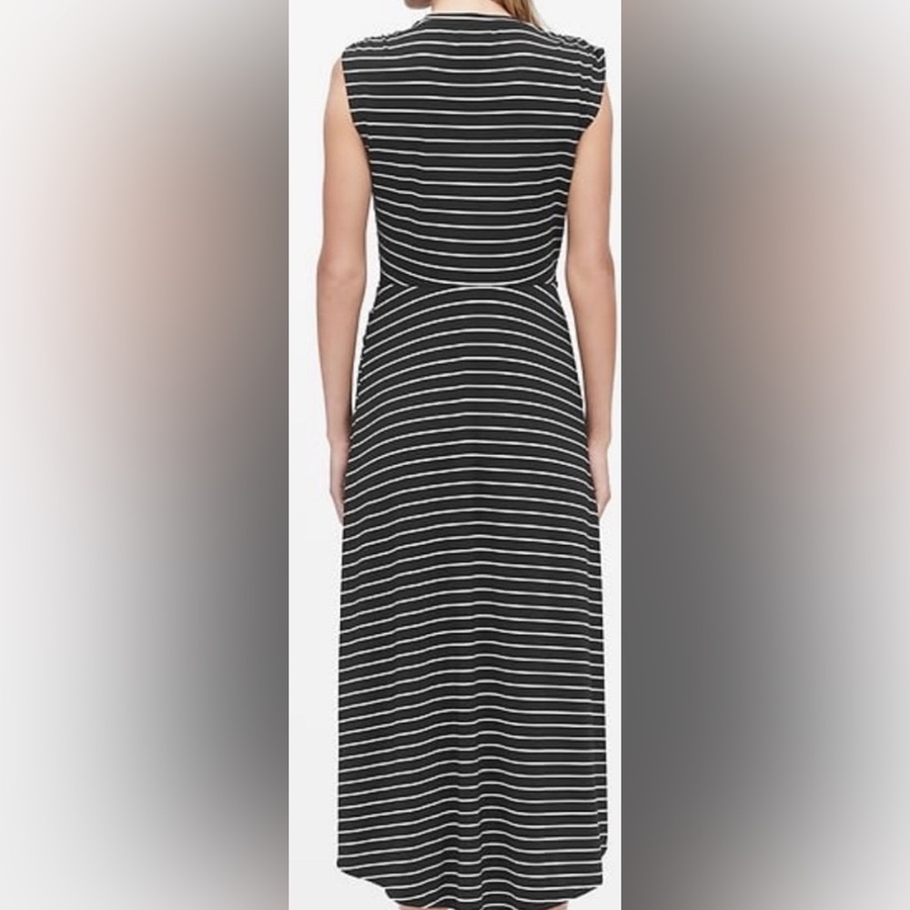 Banana Republic Black and White Stripe Twist Front Midi Dress - Picture 3 of 7